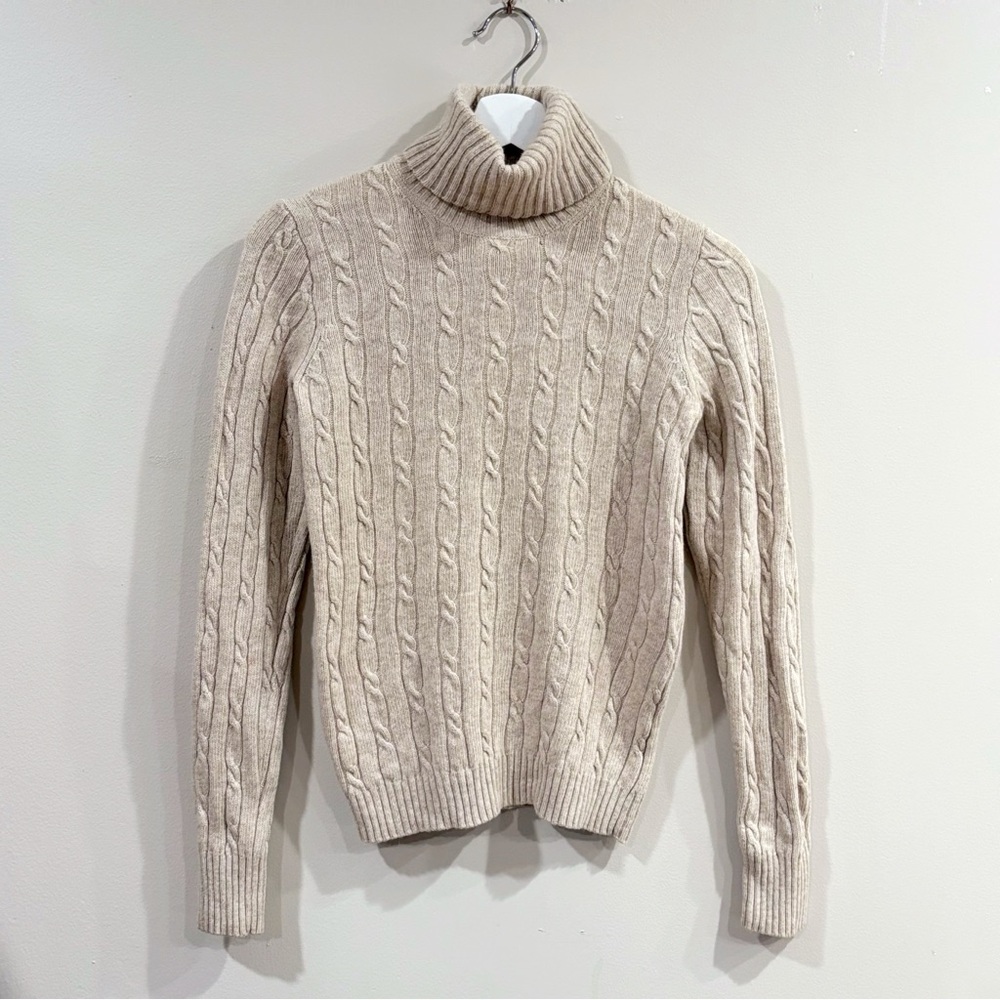 J.Crew Sweater Women S Beige Cable Knit Turtleneck Angora Blend Chic Preppy